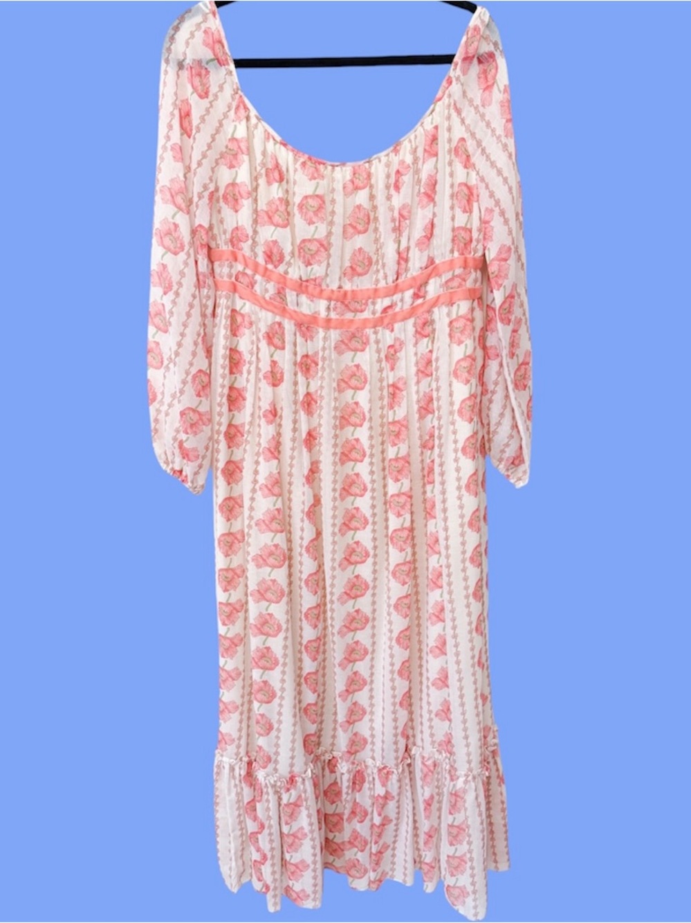 Vintage pink floral off the shoulder floral prairie maxi dress